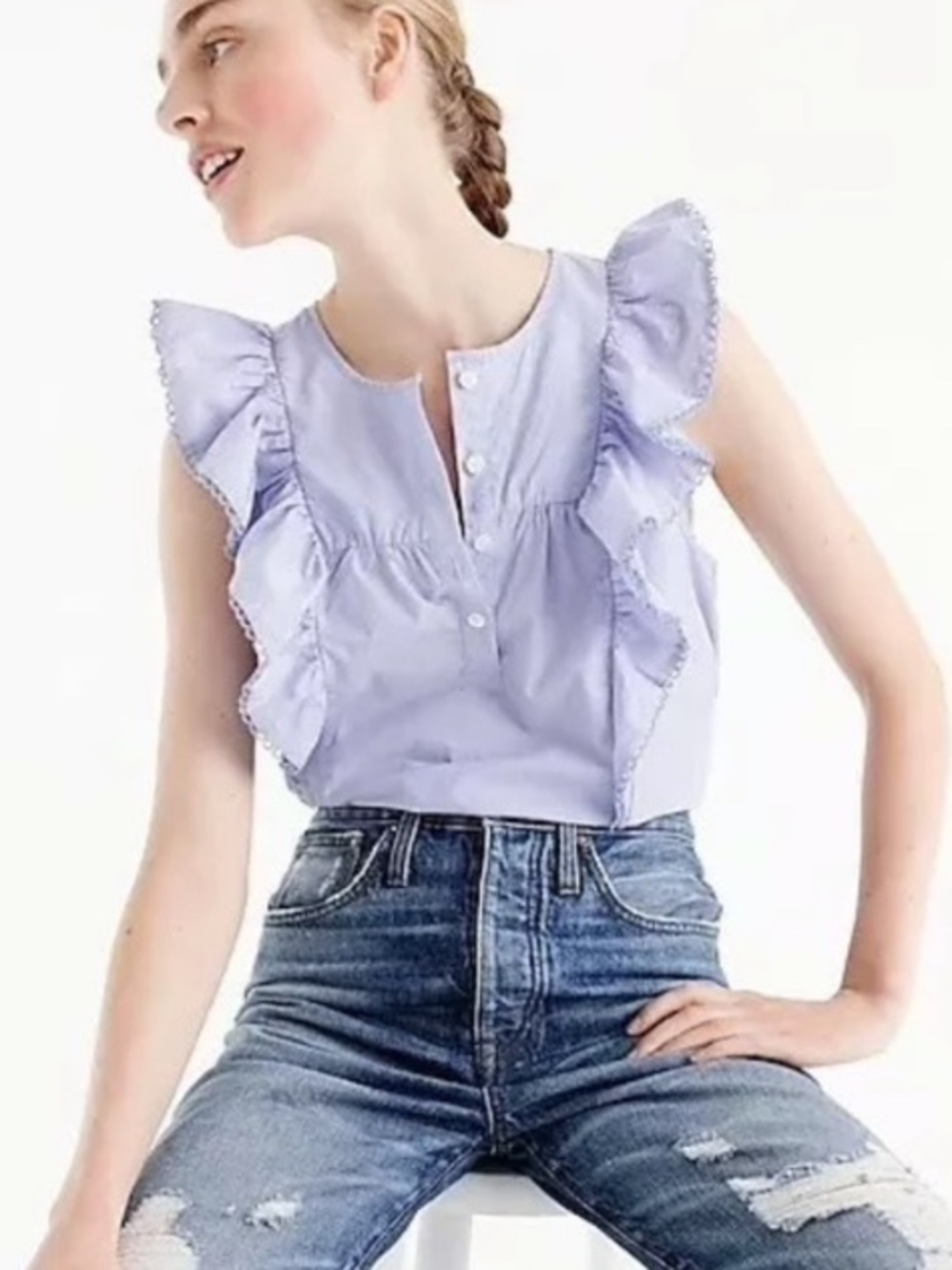J. Crew Cotton Periwinkle Blue Ruffle Front Sleeveless Top sz 4